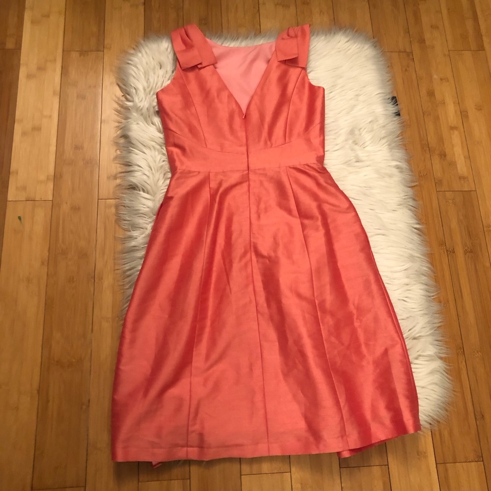 Alfred Sung Bateau Neck Bow Shoulder Dupioni Pink Orange Cocktail Dress size 6 - Picture 9 of 14